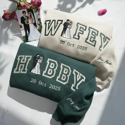 Personalized Embroidered Hubby and Wifey Sweatshirt or Hoodie