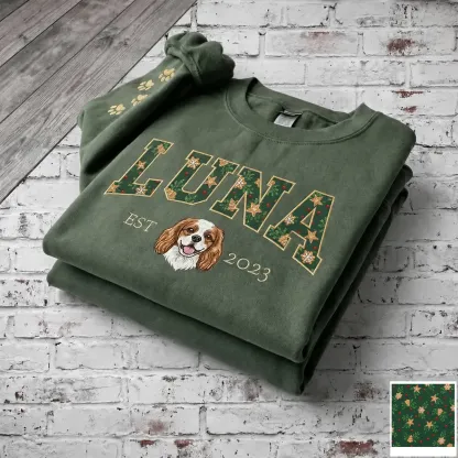 Custom Pet Portrait Embroidered Sweatshirt with Christmas Festive Name Applique