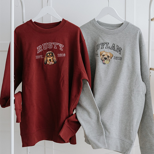 Custom Embroidered Sweatshirt with Dog Face Varsity from Photo, Gift for Pet Lovers