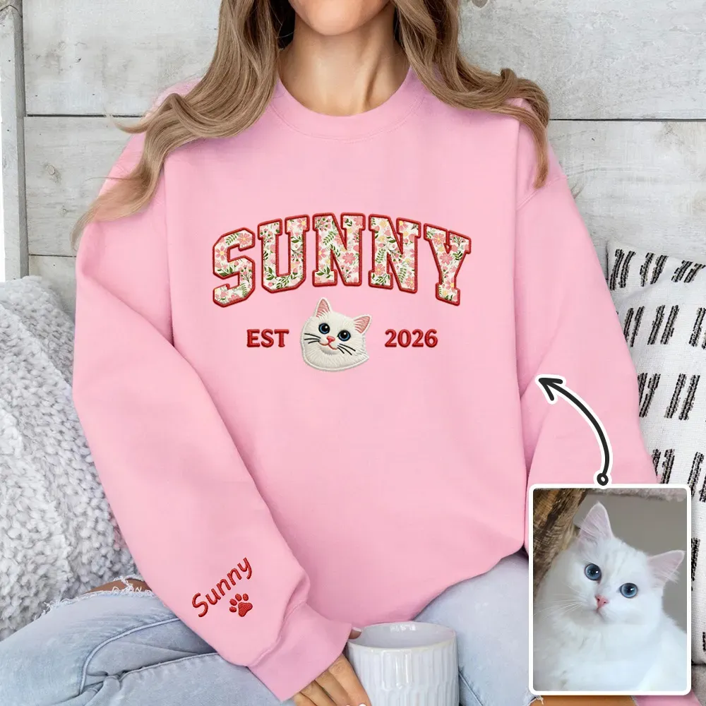 Custom Pet Portrait Floral Applique Embroidered Sweatshirt Hoodie T-shirt