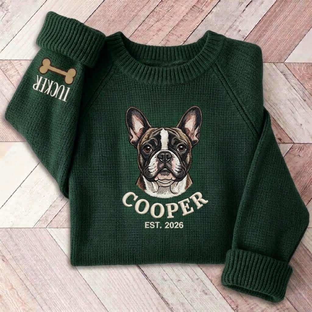 Custom Pet Portrait Knit Sweater, Personalized Dog Embroidered Sweater, Pet Lover Gift