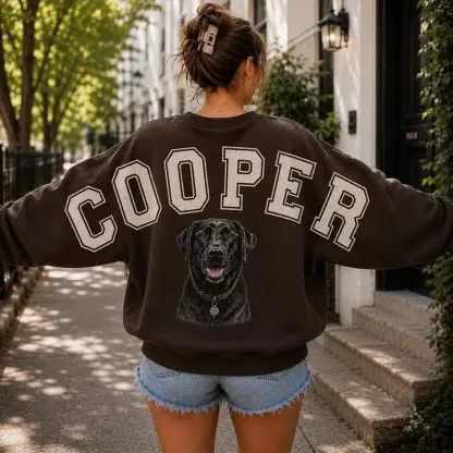 Custom Pet Portrait Sweatshirt with Distressed Big Back Name, Dog Mom Hoodie
