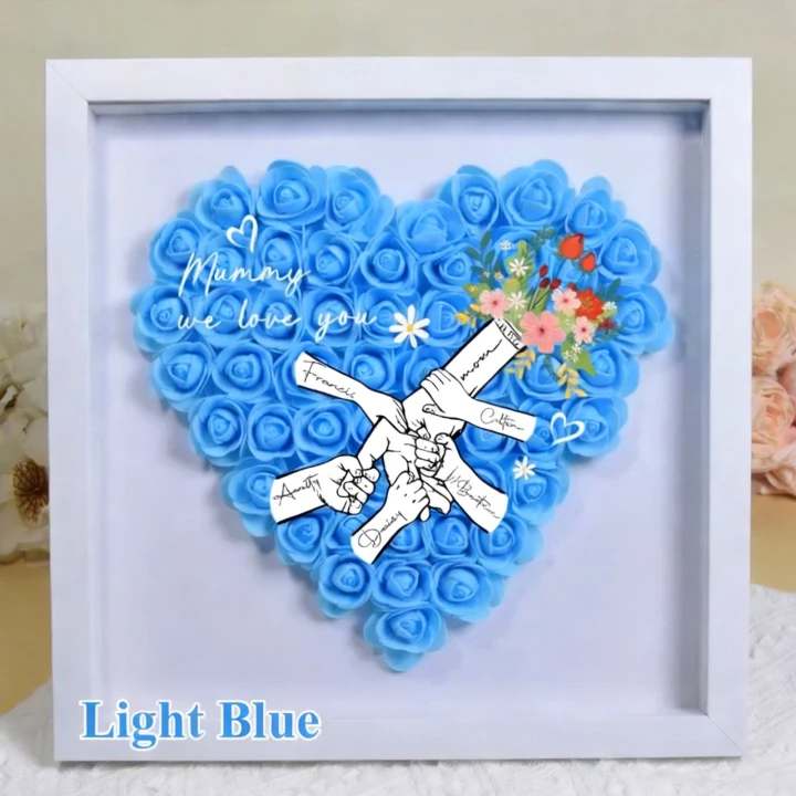 Personalized Flower Handprints Shadow Box For Mummy Gift,Mom Heart Flower Shadow Box,Flower Mother Day,Gift for Mom, Grandma Nana, with Names