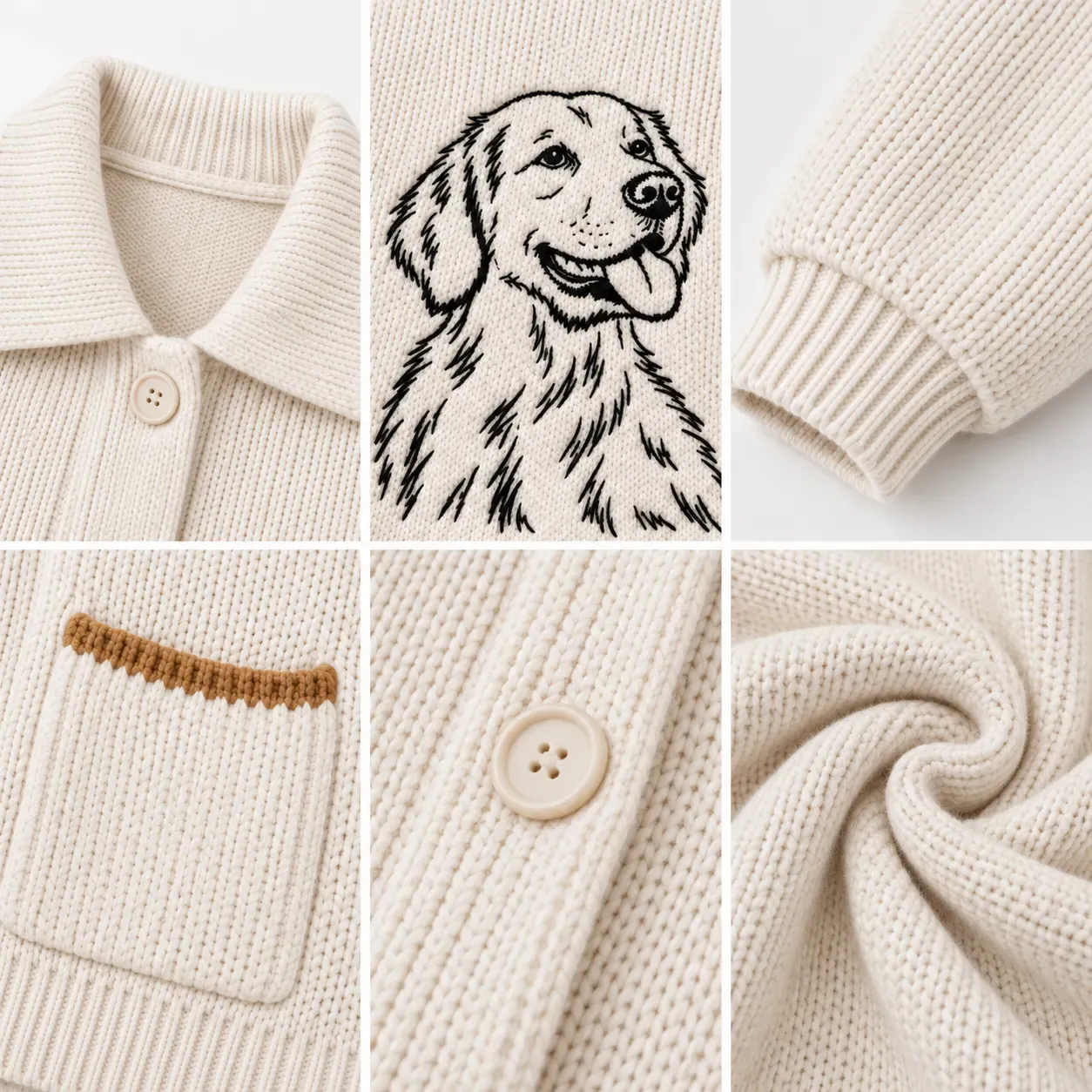 Personalized Pet Portrait Knit Cardigan – Custom Pet Embroidered Sweater Keepsake
