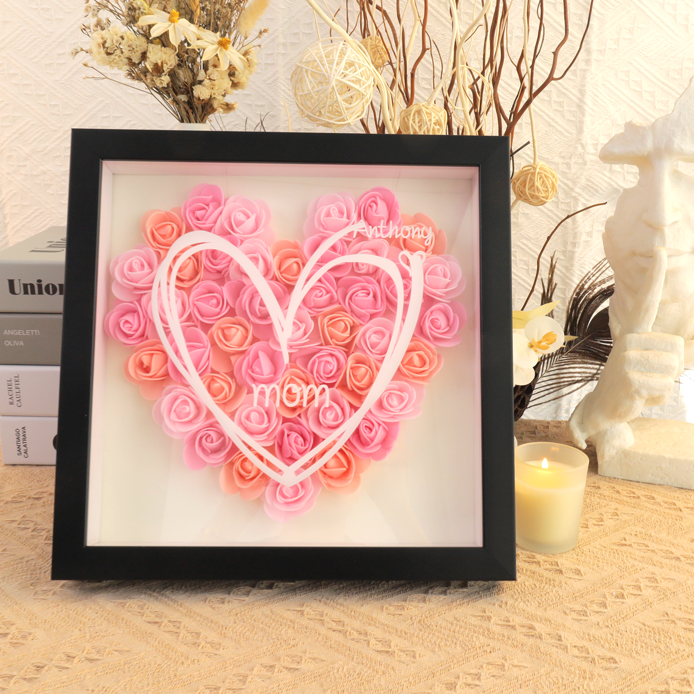Mom The Heart Of The Family - Personalized Flower Shadow Box-forlovever