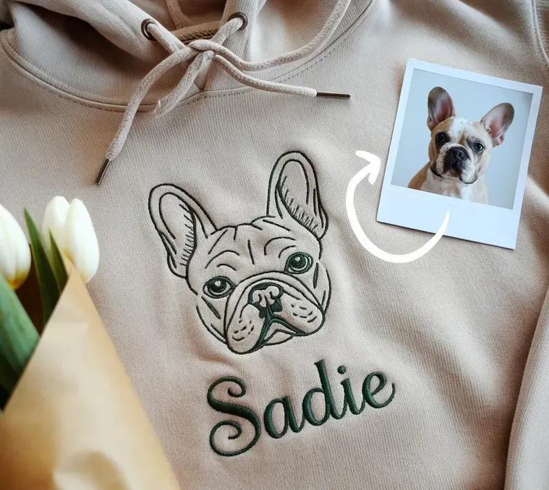 Custom EMBROIDERED Pet Outline Sweater Using Pet Photo , Name-forlovever