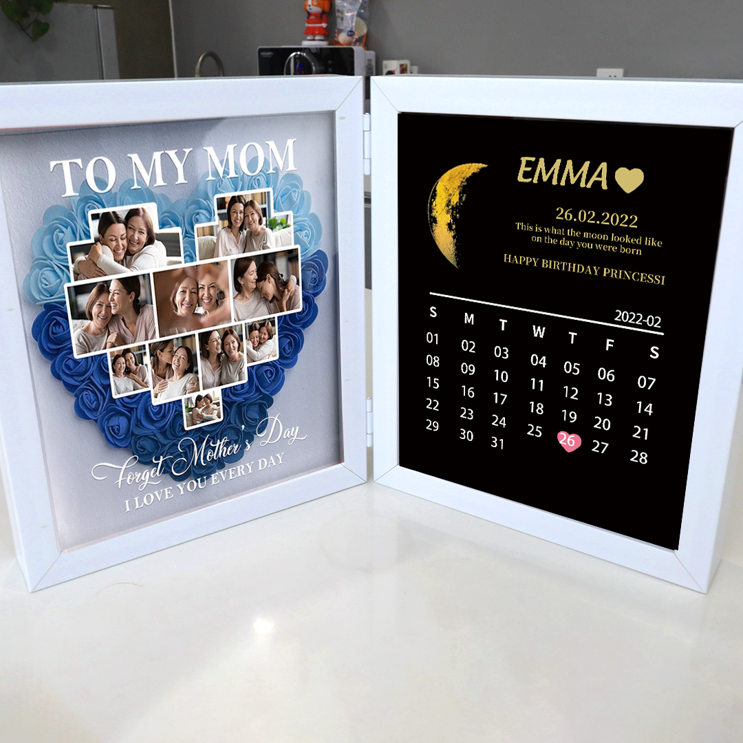 Forget Mother's Day I Love You Every Day With REAL MOON PHASE Anniversary Calendar - Personalized Flower Shadow Box-forlovever