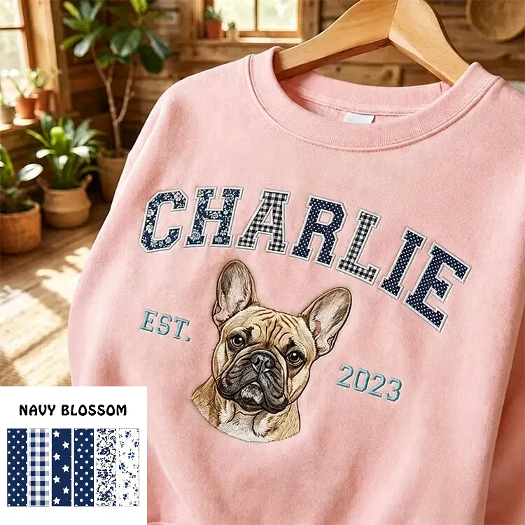 Custom Pet Portrait Patchwork Appliqué Embroidered Sweatshirt Hoodie T-Shirt