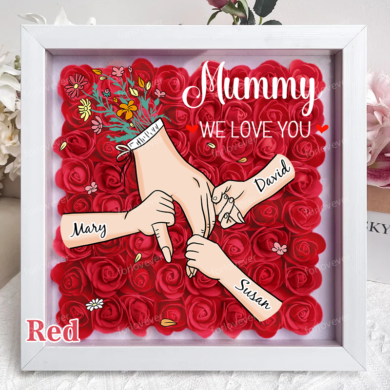 Family Love Blooms Forever – Personalised Mum & Grandma Flower Shadow Box with Names