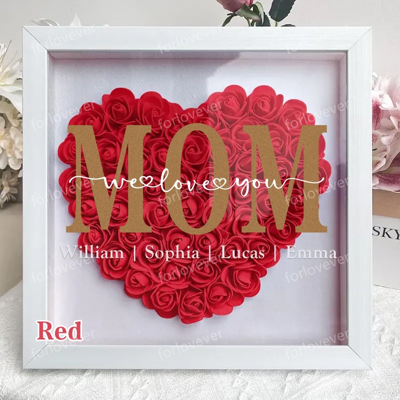 Personalized Mom Flower Shadow Box, Mother's Day Gift, Mom's Rose Fram