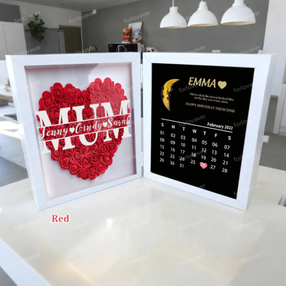 (Mum&Grandmum With Name) With REAL MOON PHASE Anniversary Calendar Custom flower frame-forlovever