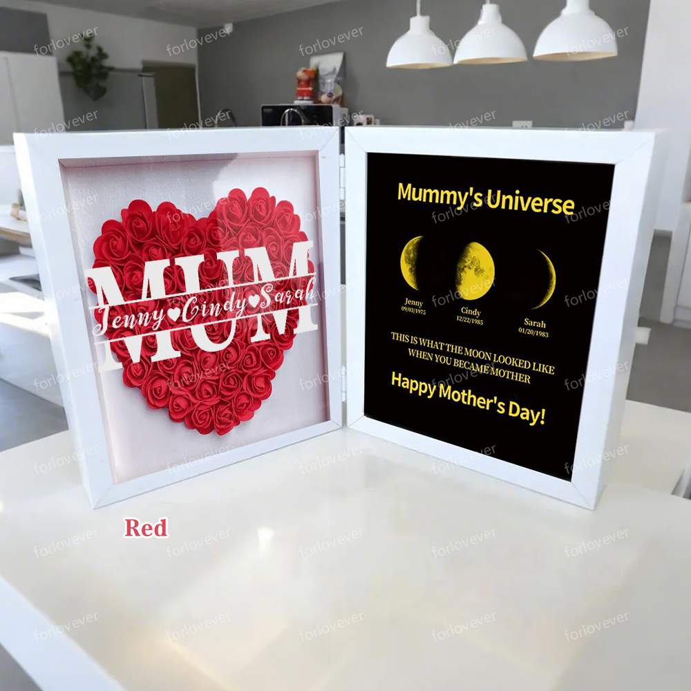 Mother's Day With REAL MOON PHASE Anniversary Calendar - Mummy's Universe Personalized Flower Shadow Box-forlovever