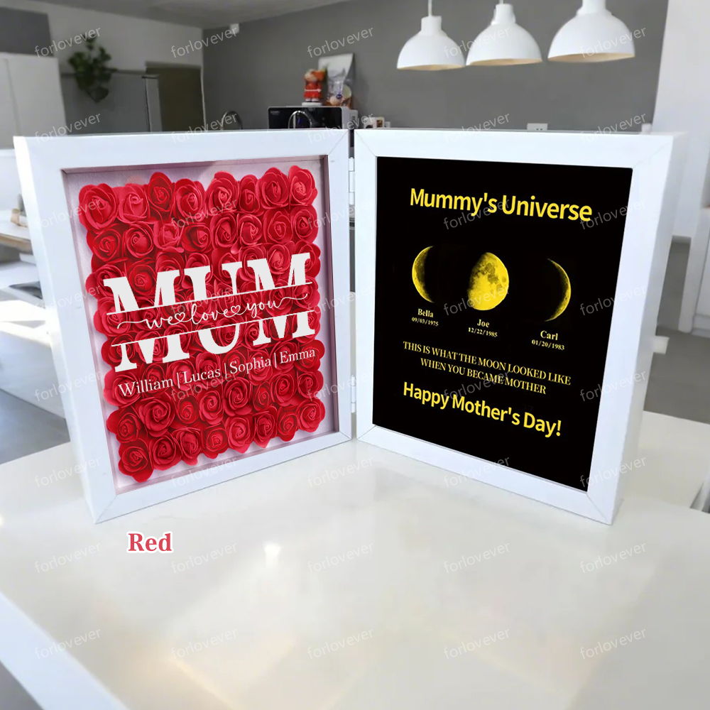 Mum We Love You With REAL MOON PHASE Anniversary Calendar - Mummy's Universe Personalized Square Shape Flower Shadow Box-forlovever