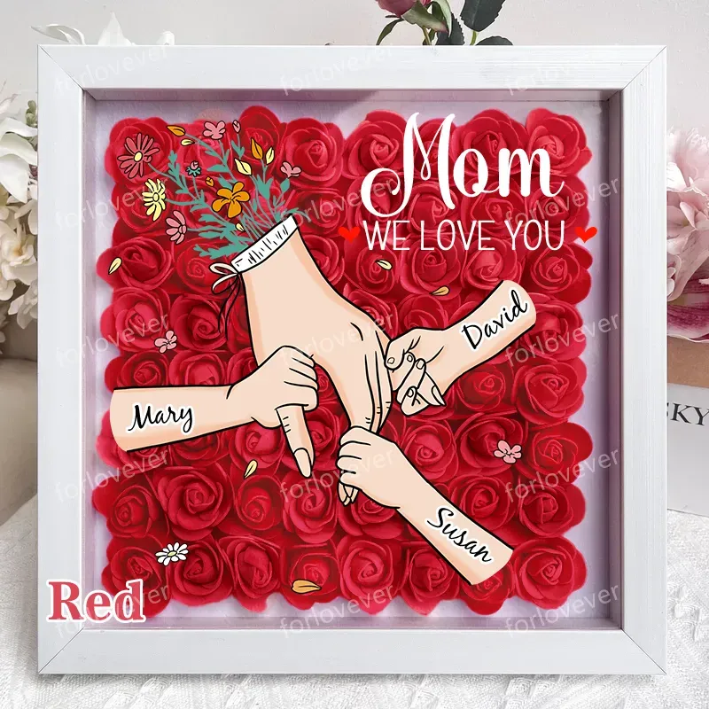 Family Love Blooms Forever – Personalised Mom & Grandma Flower Shadow Box with Names