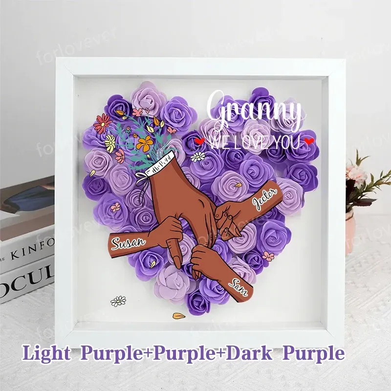 Family Love Blooms Forever – Personalised Mom & Grandma Flower Shadow Box with Names