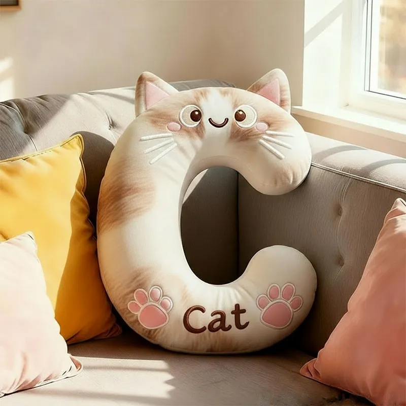 Personalized Cat Lover Letter Pillow with Custom Name Design Graphic 3D Print