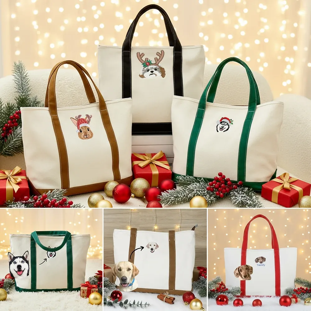 Personalized Dog Tote Bag with Custom Embroidered Photo - Unique Dog Mom Gift Idea