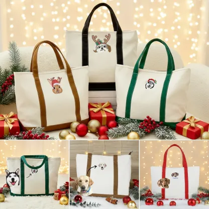 Personalized Dog Tote Bag with Custom Embroidered Photo - Unique Dog Mom Gift Idea