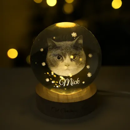 Customized pet photo Christmas 3D crystal ball night light