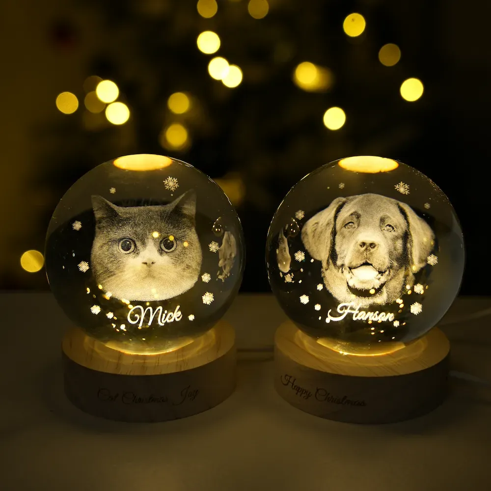 Customized pet photo Christmas 3D crystal ball night light