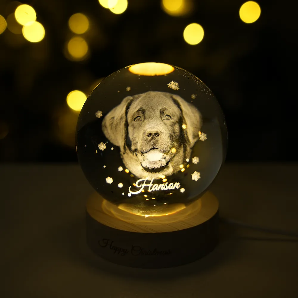 Customized pet photo Christmas 3D crystal ball night light