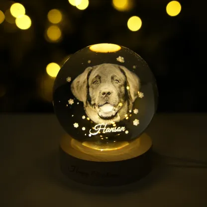 Customized pet photo Christmas 3D crystal ball night light