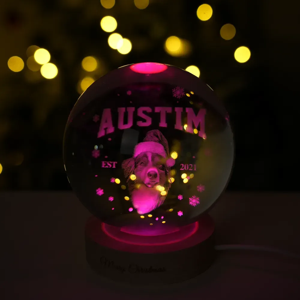 Customized pet face photo Est Year Christmas-themed crystal ball night light