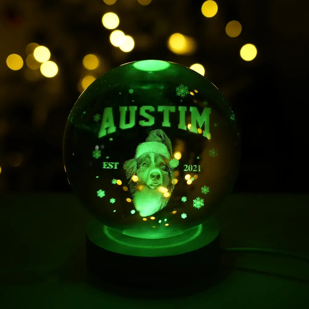 Customized pet face photo Est Year Christmas-themed crystal ball night light