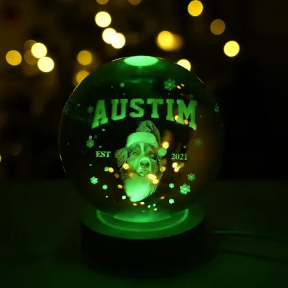 Customized pet face photo Est Year Christmas-themed crystal ball night light