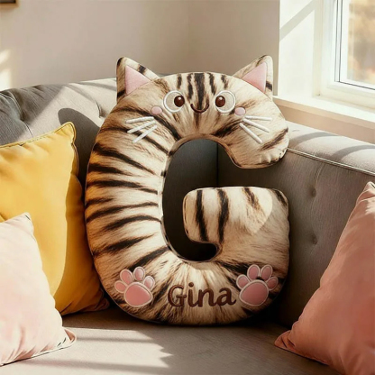 Personalized Cat Lover Letter Pillow with Custom Name Design Graphic 3D Print