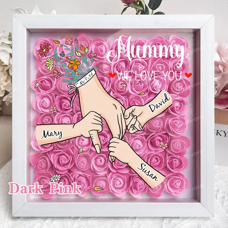 Family Love Blooms Forever – Personalised Mom & Grandma Flower Shadow Box with Names