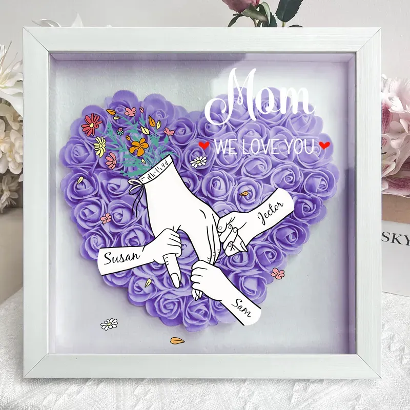 Family Love Blooms Forever – Personalised Mom & Grandma Flower Shadow Box with Names
