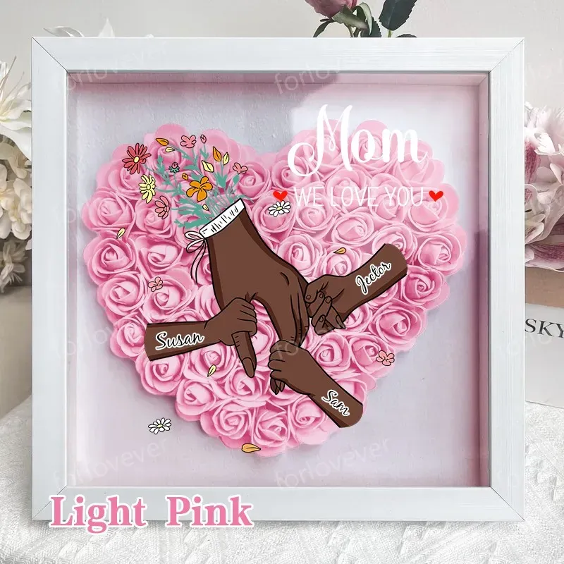 Family Love Blooms Forever – Personalised Mom & Grandma Flower Shadow Box with Names