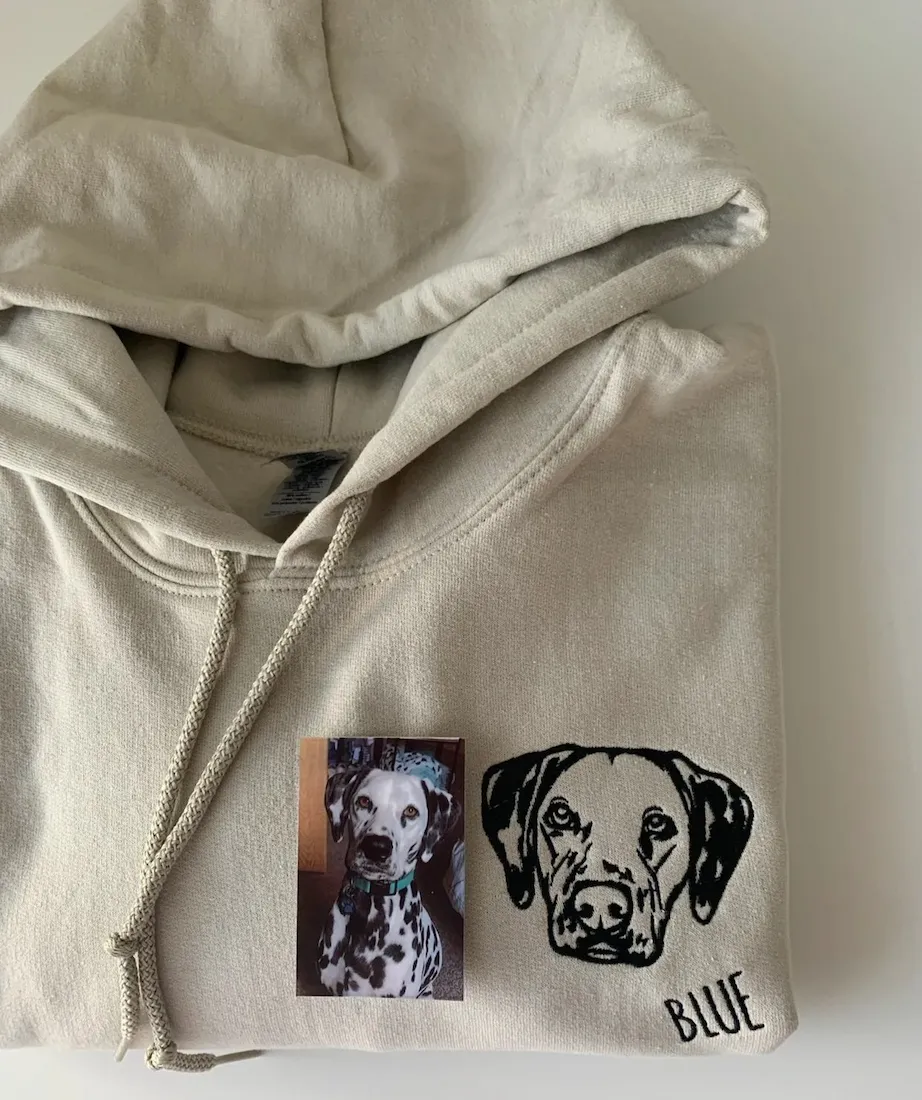 Custom Pet Portrait Embroidered T-Shirts, Sweatshirts and Hoodies