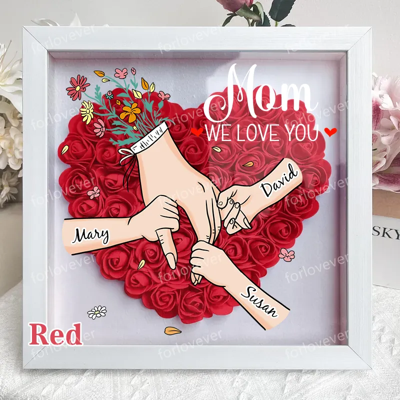 Family Love Blooms Forever – Personalised Mom & Grandma Flower Shadow Box with Names