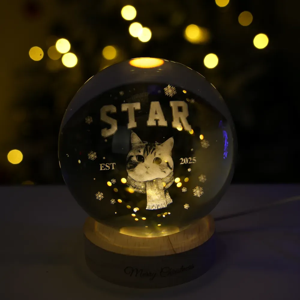 Customized pet face photo Est Year Christmas-themed crystal ball night light