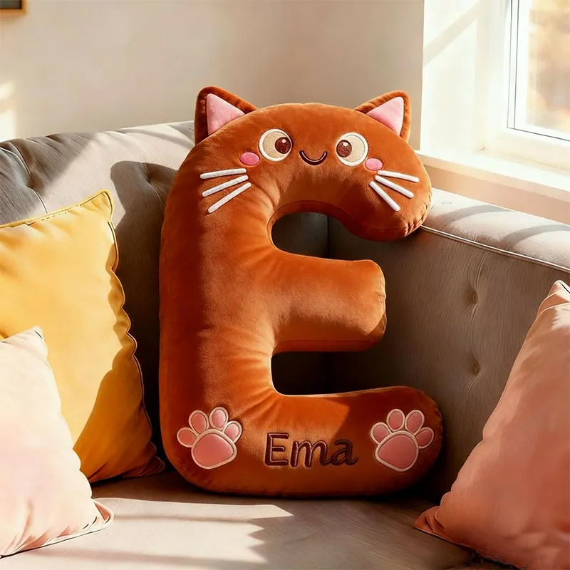Personalized Cat Lover Letter Pillow with Custom Name Design Graphic 3D Print