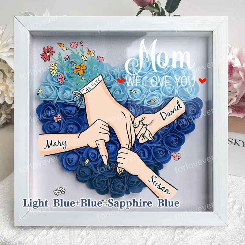Family Love Blooms Forever – Personalised Mom & Grandma Flower Shadow Box with Names