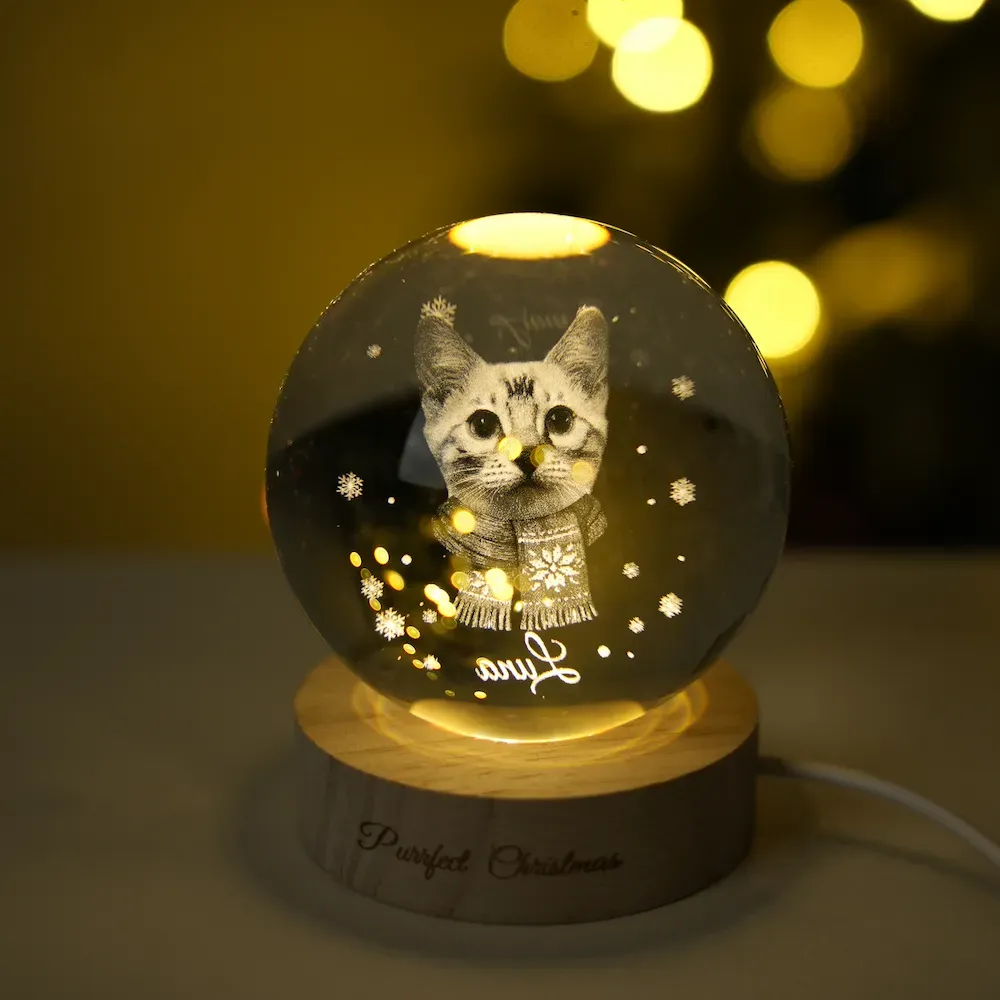 Customized pet face photo Christmas crystal ball night light