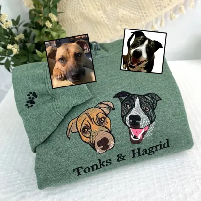 Full Color Pet Portrait Embroidered Sweatshirt,Custom Dog, Cat & Horse Face with Name/Date