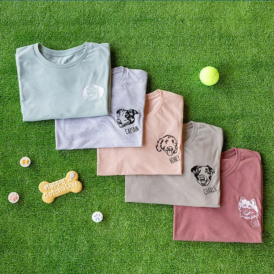 Custom Pet Portrait Embroidered T-Shirts, Sweatshirts and Hoodies