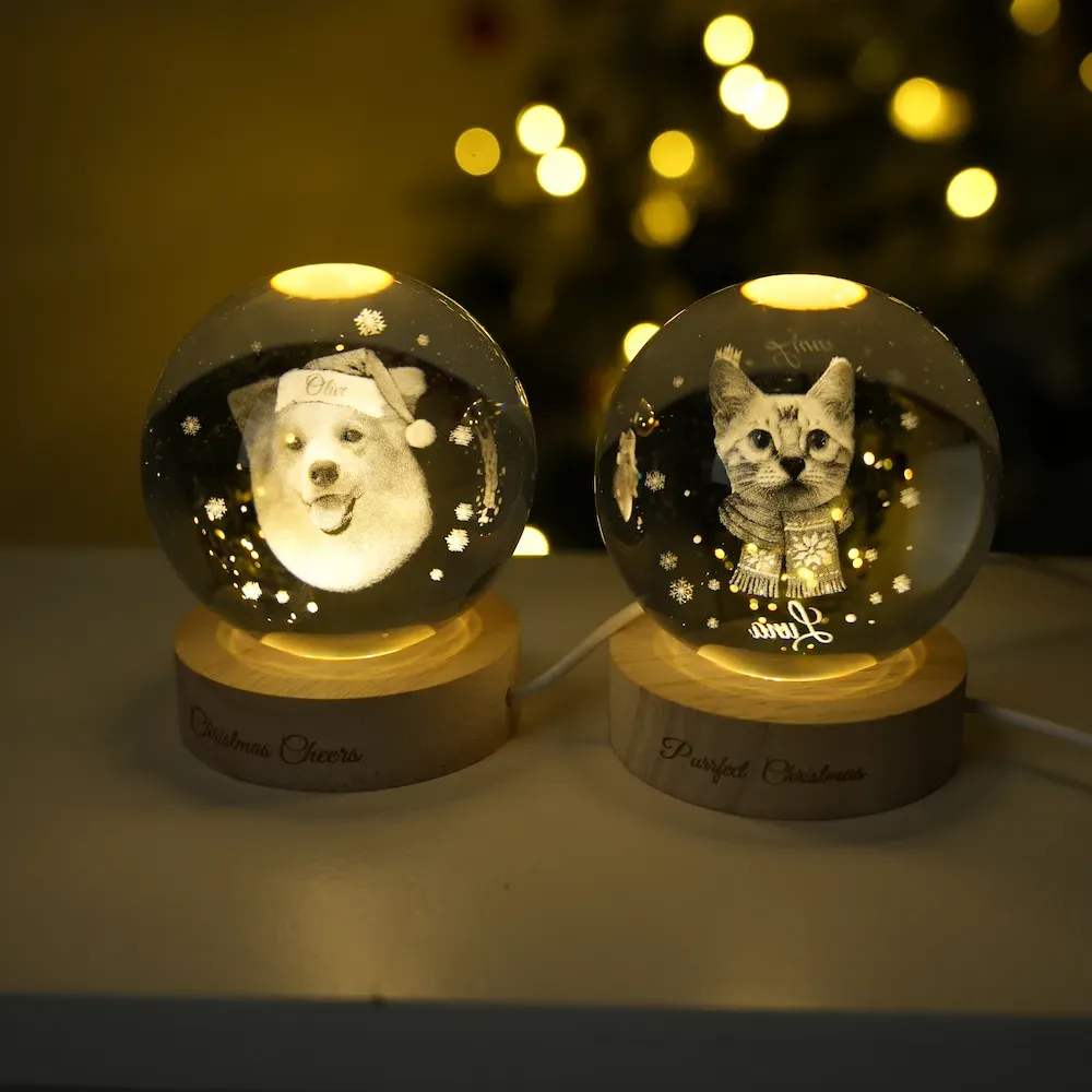 Customized pet face photo Christmas crystal ball night light