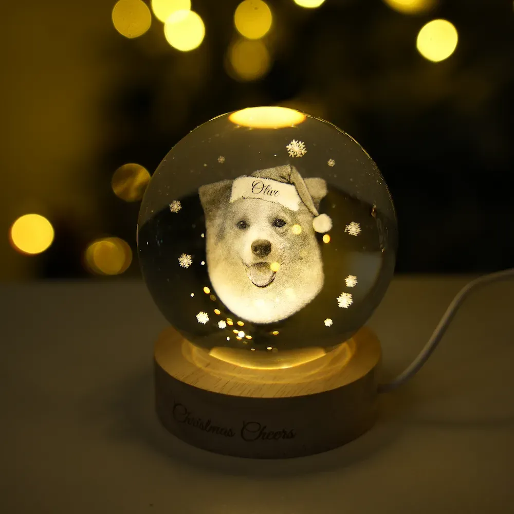 Customized pet face photo Christmas crystal ball night light