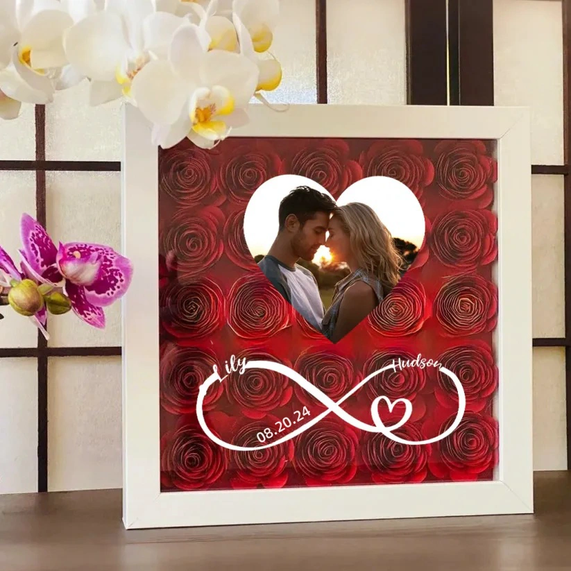 (Infinity Sign With Names) Custom Full Flower Shadow Box with Photo-forlovever