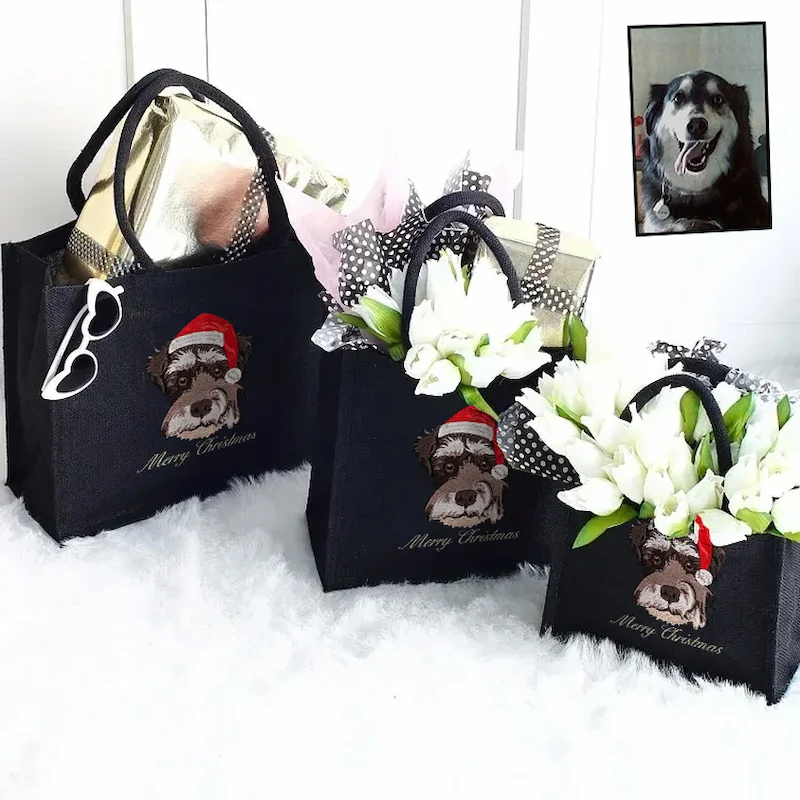Custom Pet Photo Personalized Luxury Embroidery Christmas Gift Party Bags