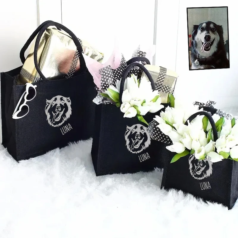 Custom Pet Photo Personalized Outline Embroidery Christmas Gift Party Bags