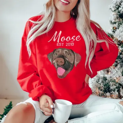 EST Personalized Pet Portrait Embroidered Hoodie, Custom Pet Lover Gift