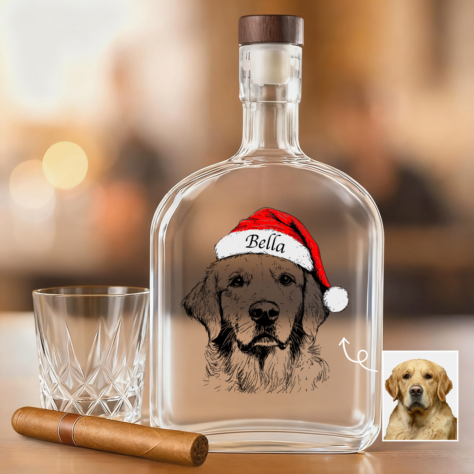 Forlovever® Custom Pet Portrait Christmas Whiskey Bottle
