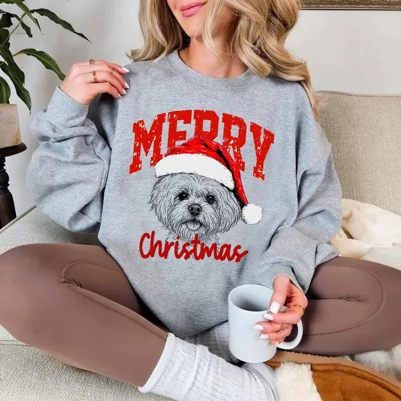 Custom Pet Portrait Christmas Sweatshirt - Personalized Dog/Cat Santa Hat Hoodie
