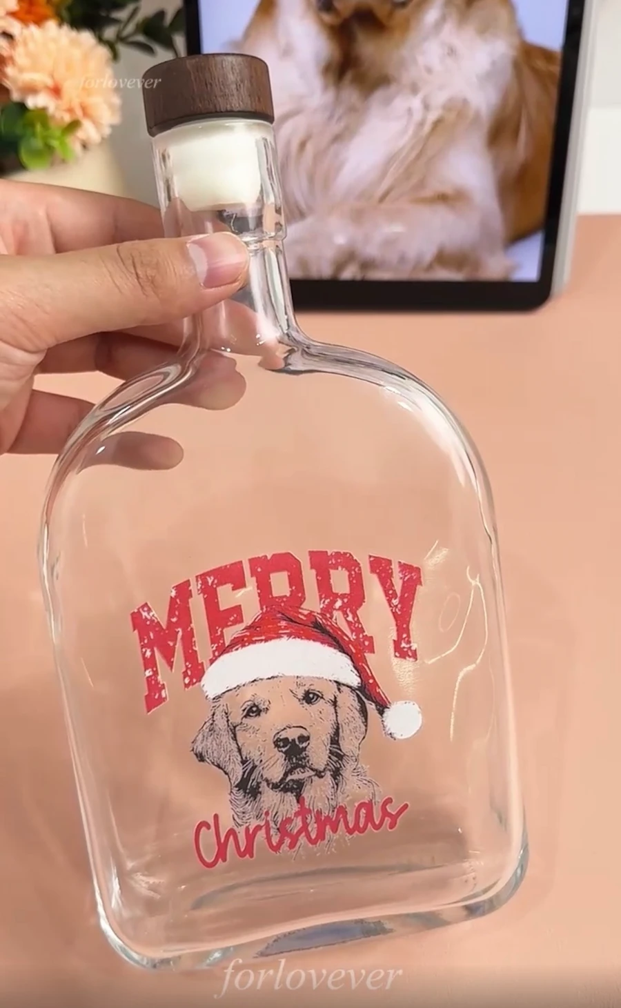 Custom Pet Portrait Christmas Blessing Whiskey Bottle